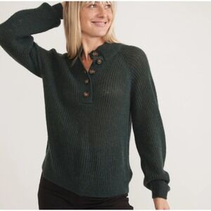 Marine Layer Evelyn Forest Green Alpaca Wool Blend Ribbed Henley Sweater Small
